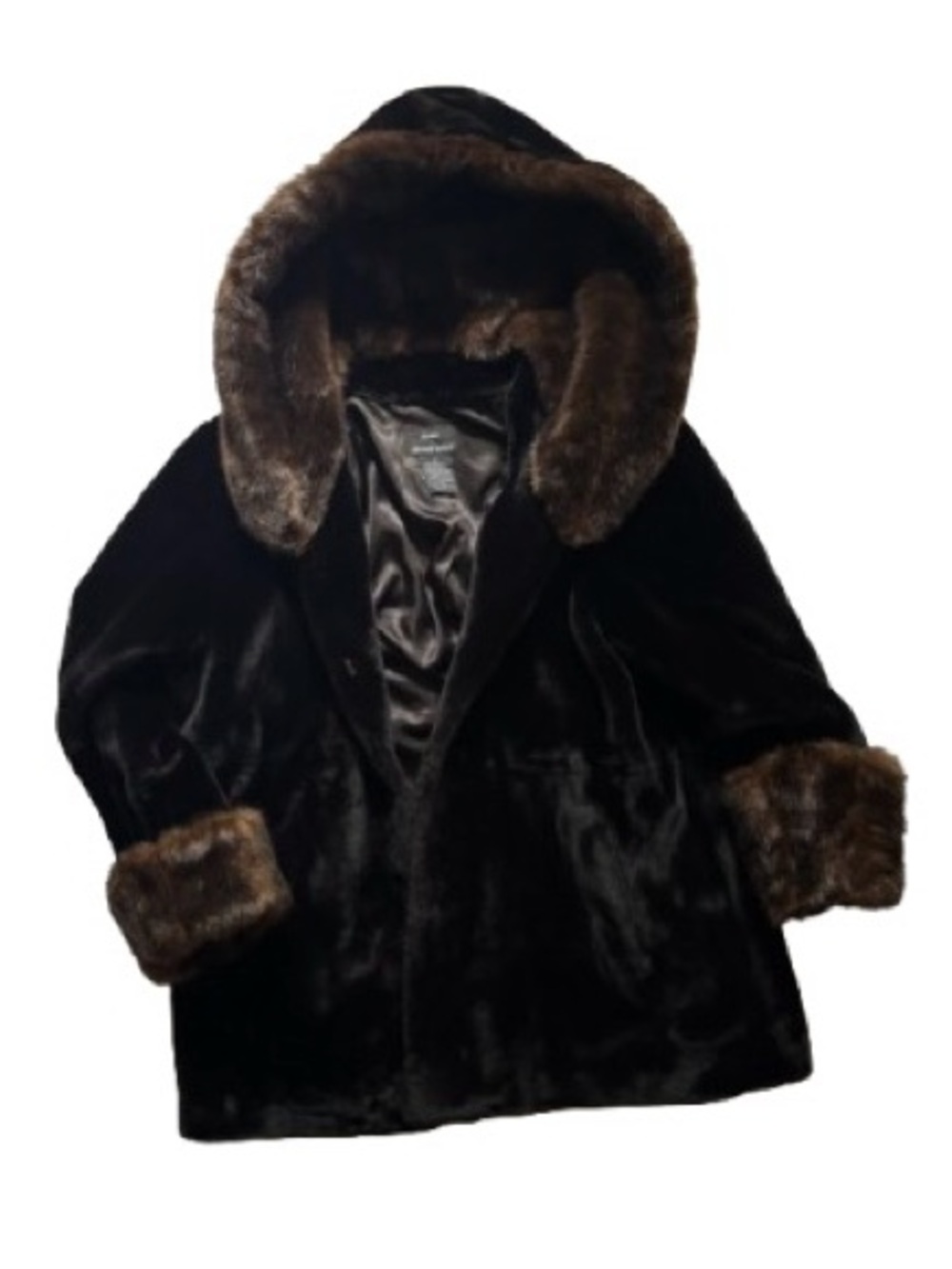 DENNIS BASSO Faux Fur Hooded Jacket Coat Retro Glam XL